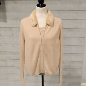 Vintage Norton McNaughton tan 2 in 1 zip cardigan with built in tank size large